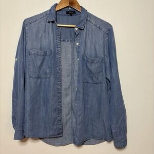 Quince Women Chambray Tencel Long Sleeve Shirt Medium Indigo Sz Medium Normcore